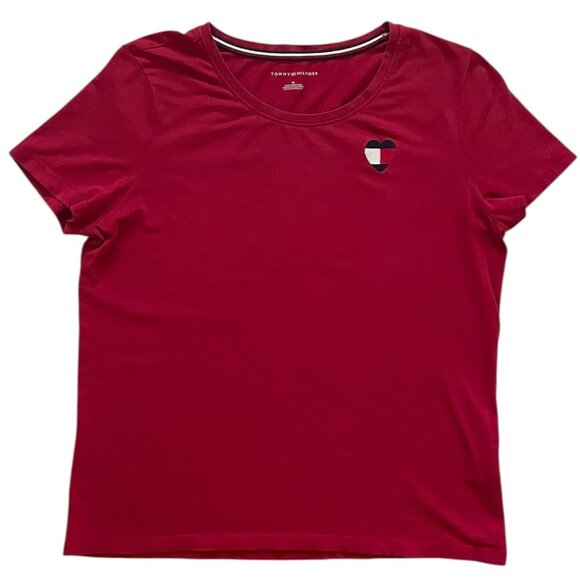 Tommy Hilfiger Tops - Tommy Hilfiger Red Medium T Shirt Embroidered Logo Heart Soft Cotton